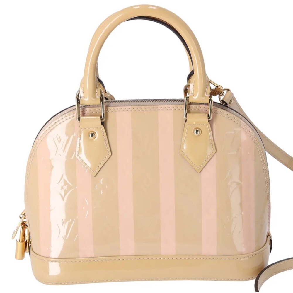 Louis Vuitton vernis alma bb bag LV striped beige tan Patent Leather Ltd ed